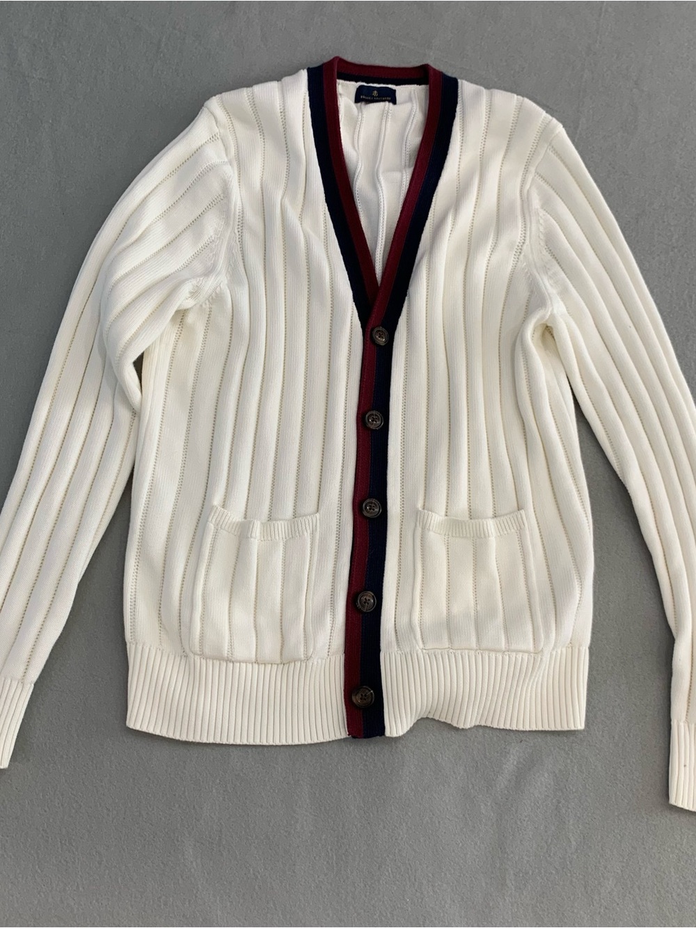 Brooks Brothers Cardigan Men Large White Cable Knit Supima Cotton Tennis Button
